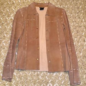 XS 90s VINTAGE 100% leather suede tan shirt jacket coat boho western cottage y2k